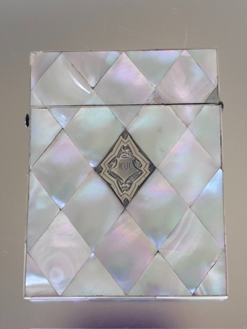 Victorian MOP Calling Card Case with 950 Sterling Cartouche